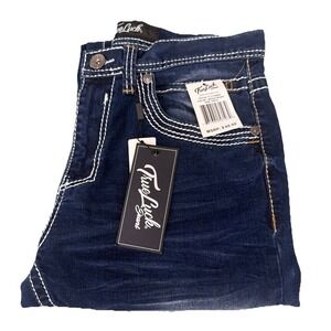 True Luck Mens Premium Relaxed Bootcut Classic Stretch Jeans SZ 30 Indigo Worm